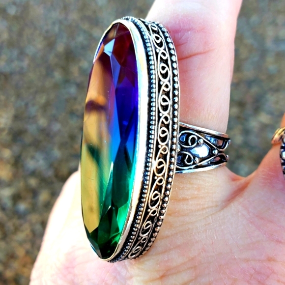 New Amazing Bi-Color Tourmaline 925 Silver Statement Ring. - Picture 2 of 16